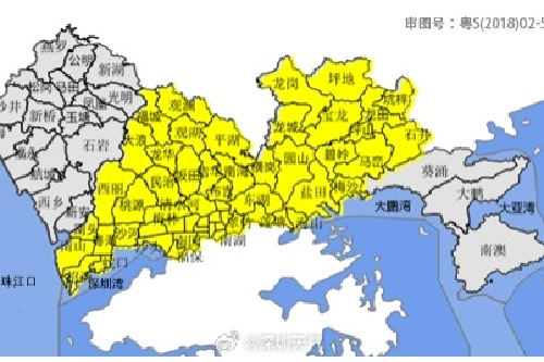 深圳市发布分区暴雨黄色预警信号
